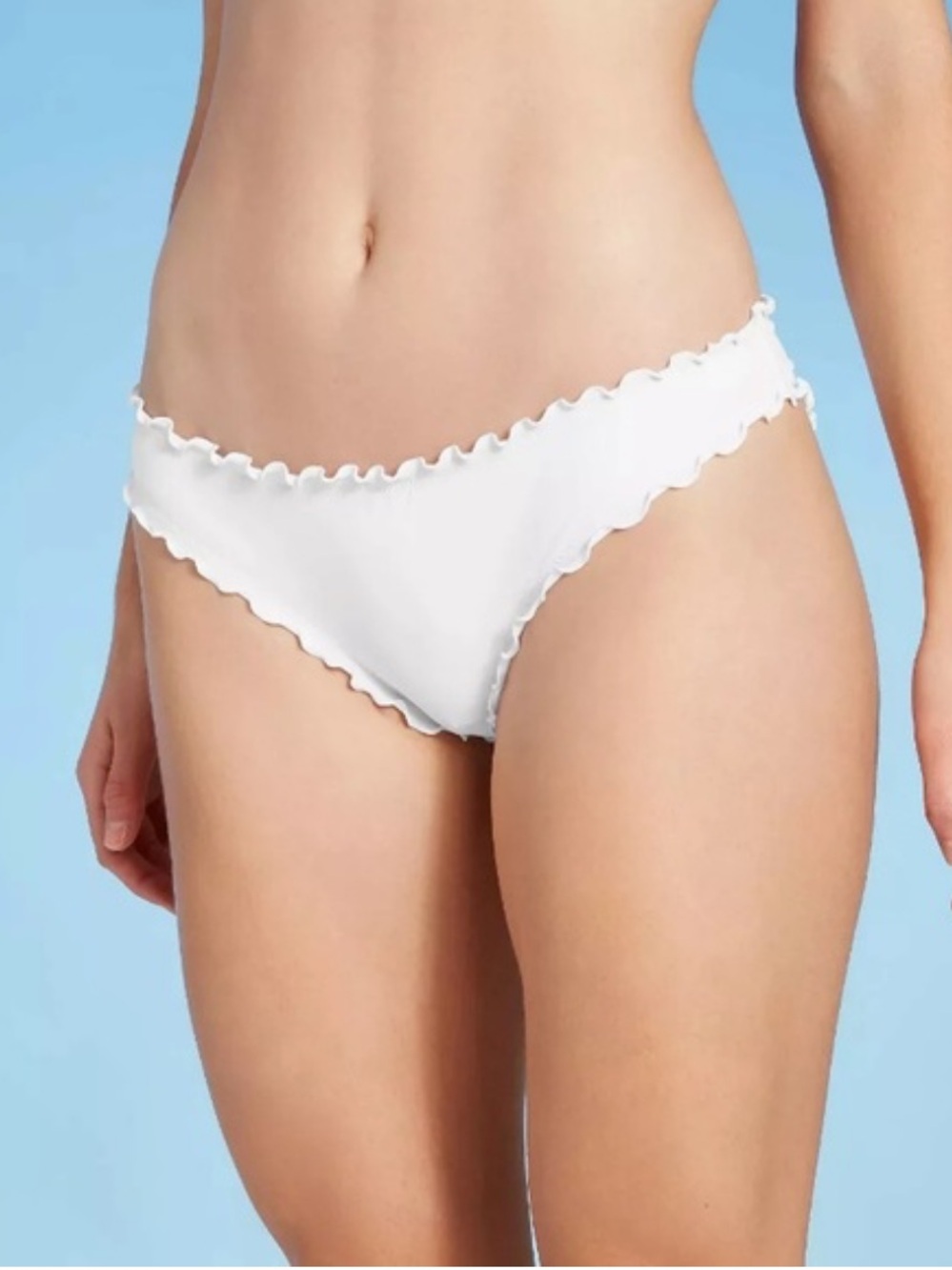 Shade & Shore White Ruffle Low-Rise Cheeky Bikini Bottom Size S